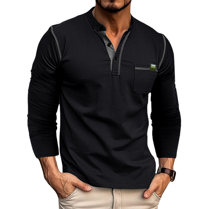 Men's button henley collar long sleeve shirt