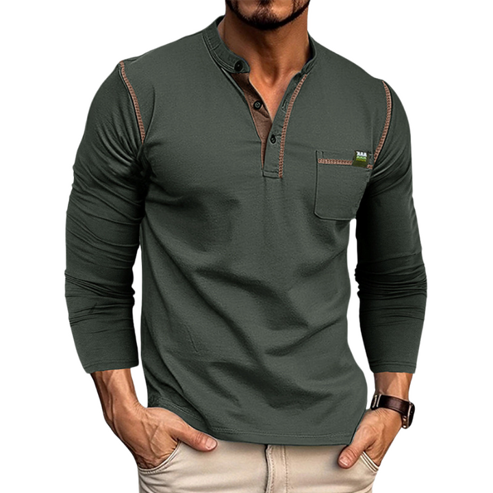 Men's button henley collar long sleeve shirt