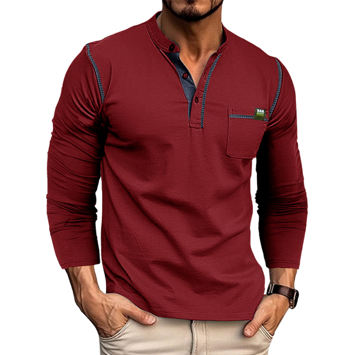 Men's button henley collar long sleeve shirt