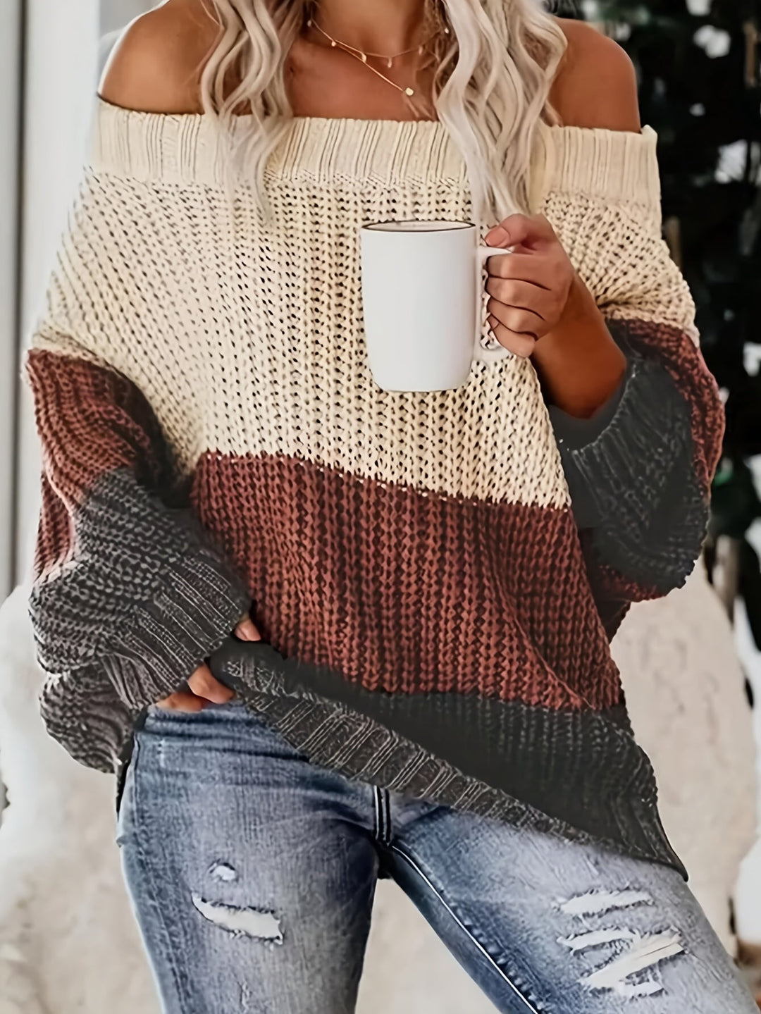 Casual Cotton Off Shoulder Oversized Sweater with Loose Fit for Women | Ideal for Autumn