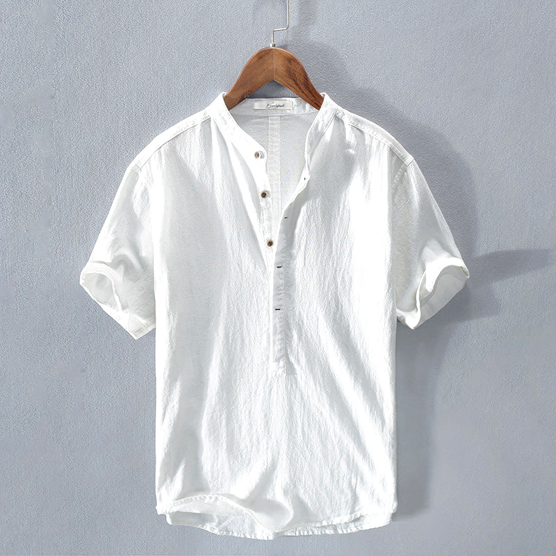 Men's linen shirt with mandarin collar