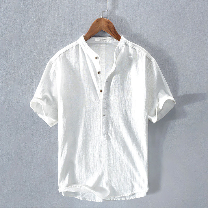 Men's linen shirt with mandarin collar