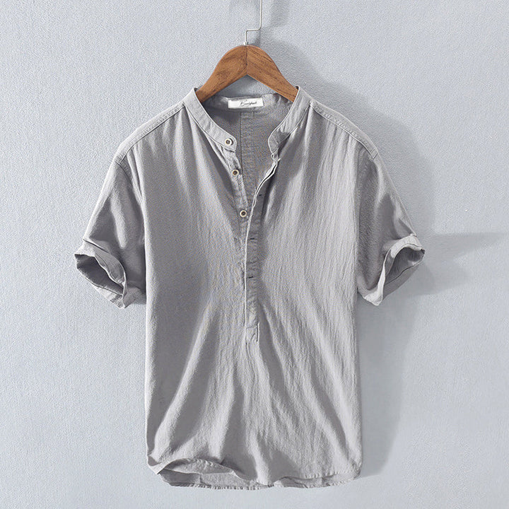 Men's linen shirt with mandarin collar