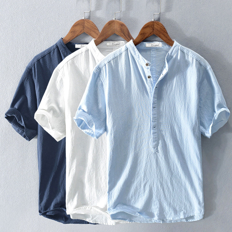 Men's linen shirt with mandarin collar