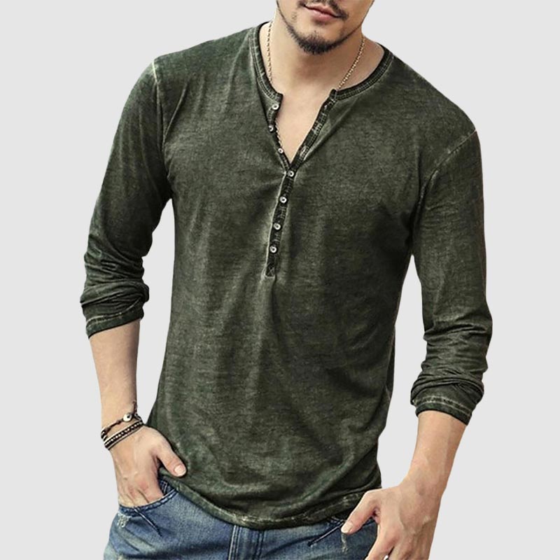 Men's retro V-neck long-sleeve casual shirt