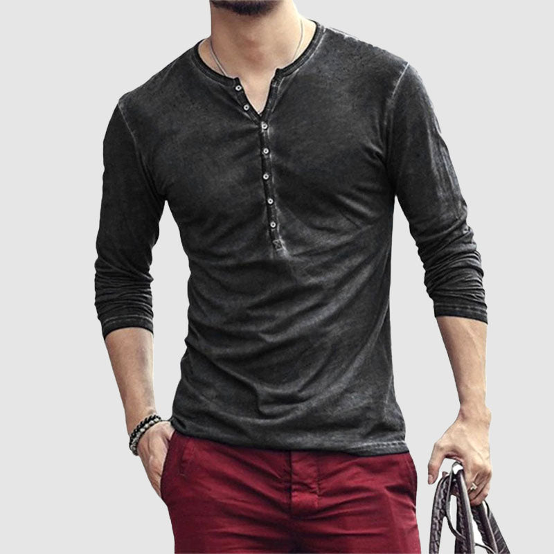 Men's retro V-neck long-sleeve casual shirt