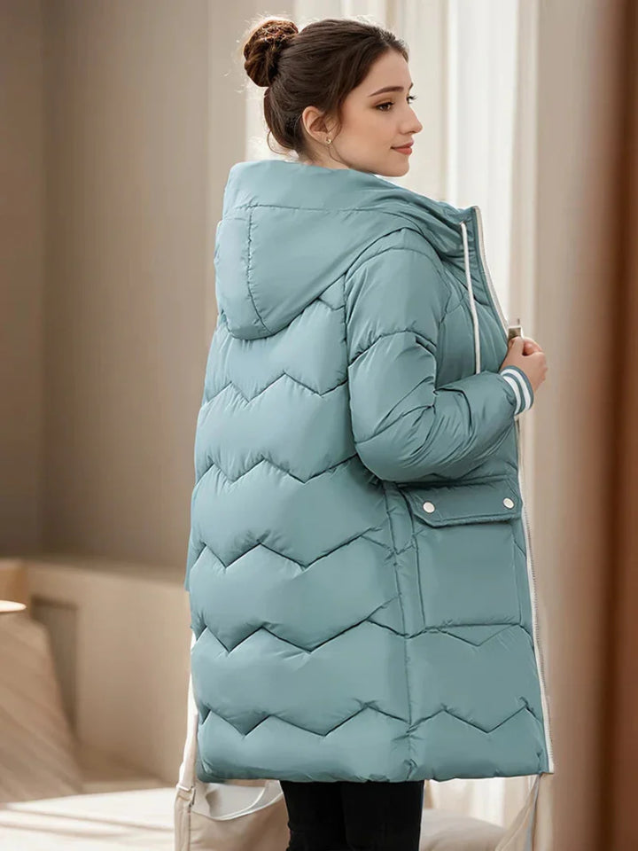 Women's Long Winter Coat with Drawstring and Flap Pockets | Ideal for Autumn/Winter