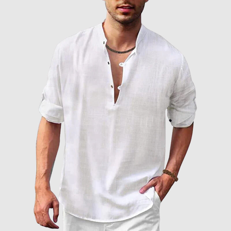 Men's casual beach hippie long-sleeve linen shirt