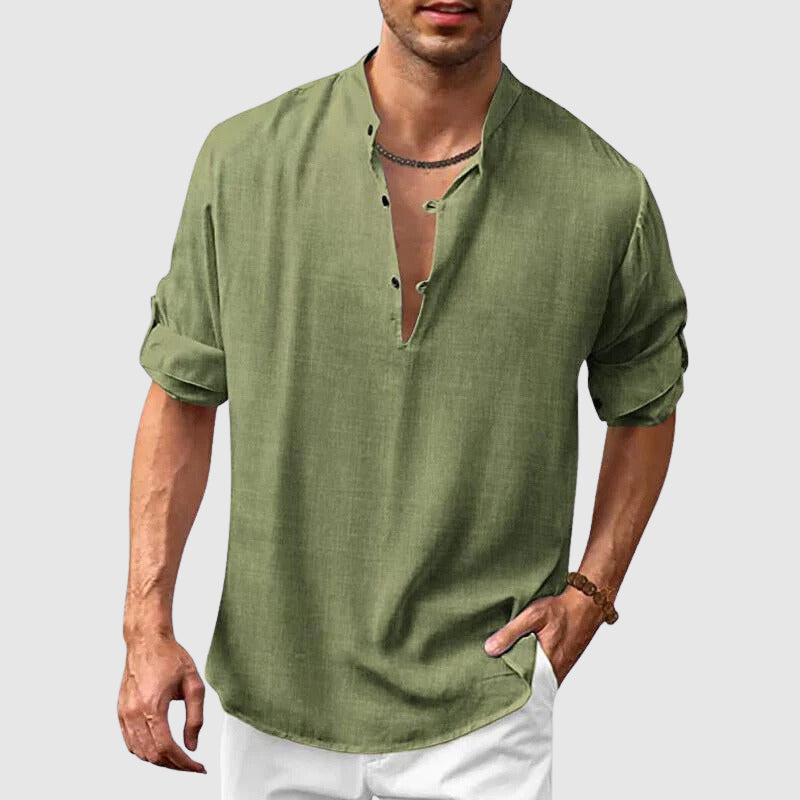 Men's casual beach hippie long-sleeve linen shirt