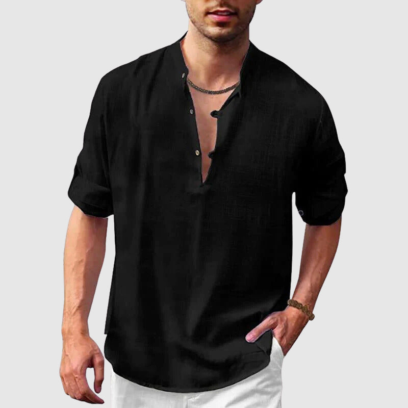 Men's casual beach hippie long-sleeve linen shirt