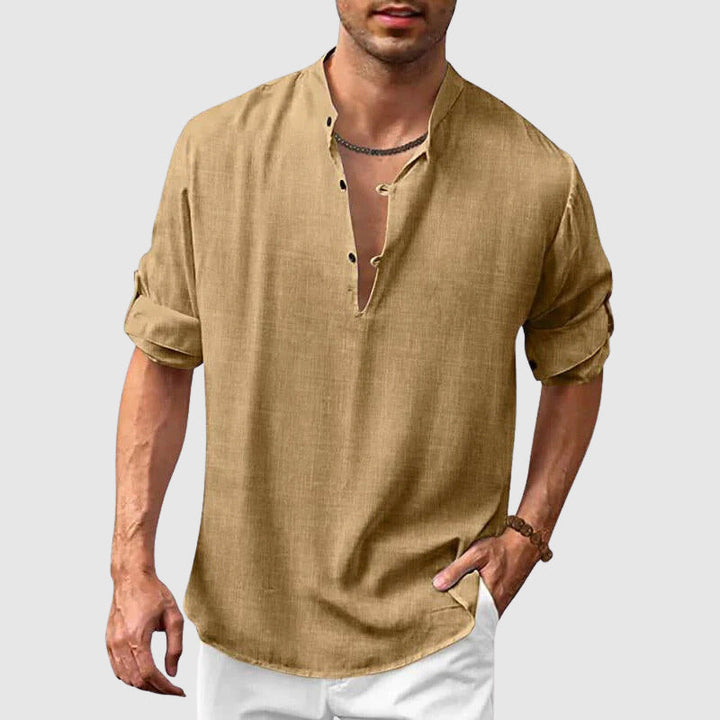 Men's casual beach hippie long-sleeve linen shirt